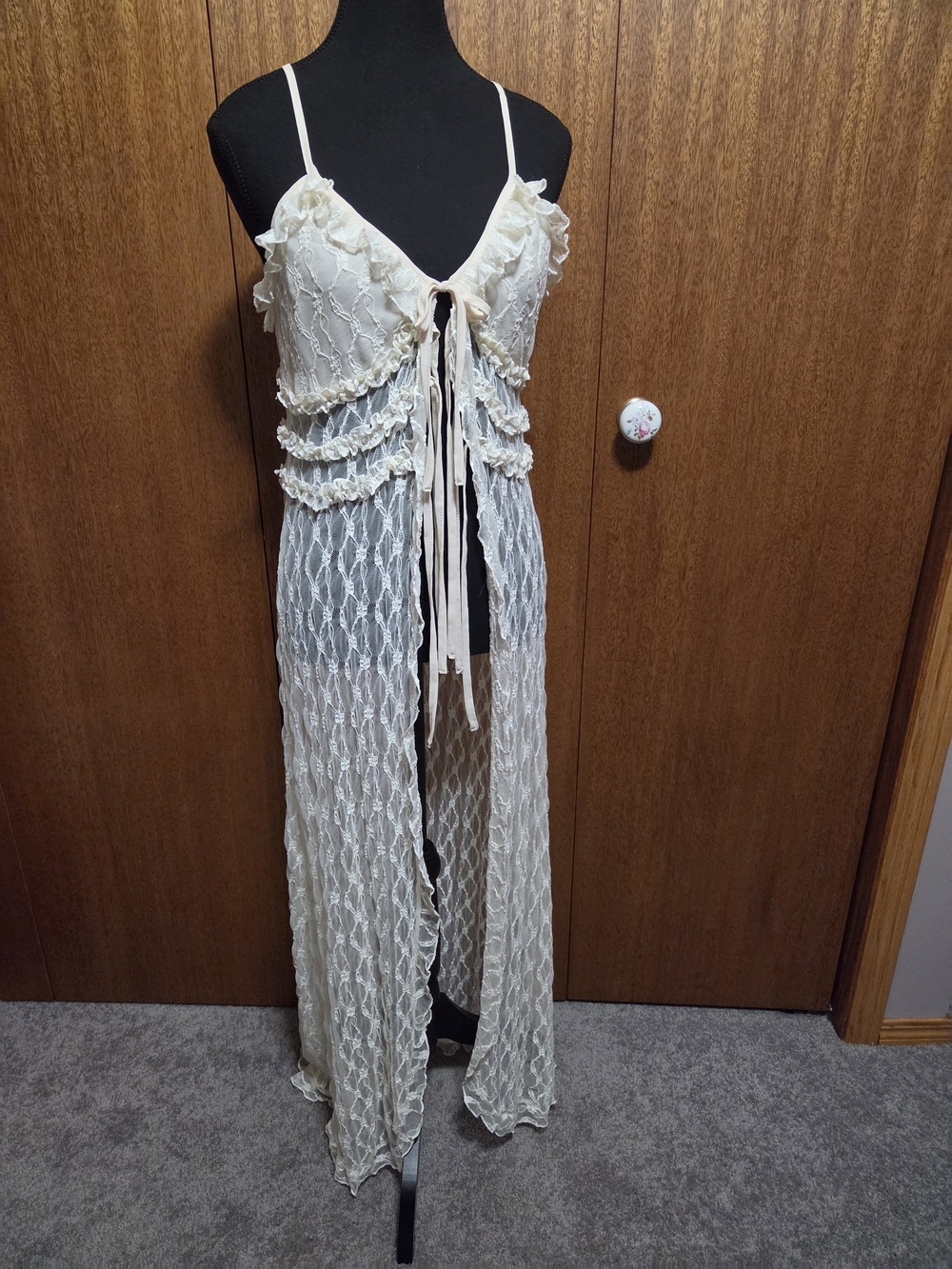 Commense Cream Lace Overlay Tie-Front Top